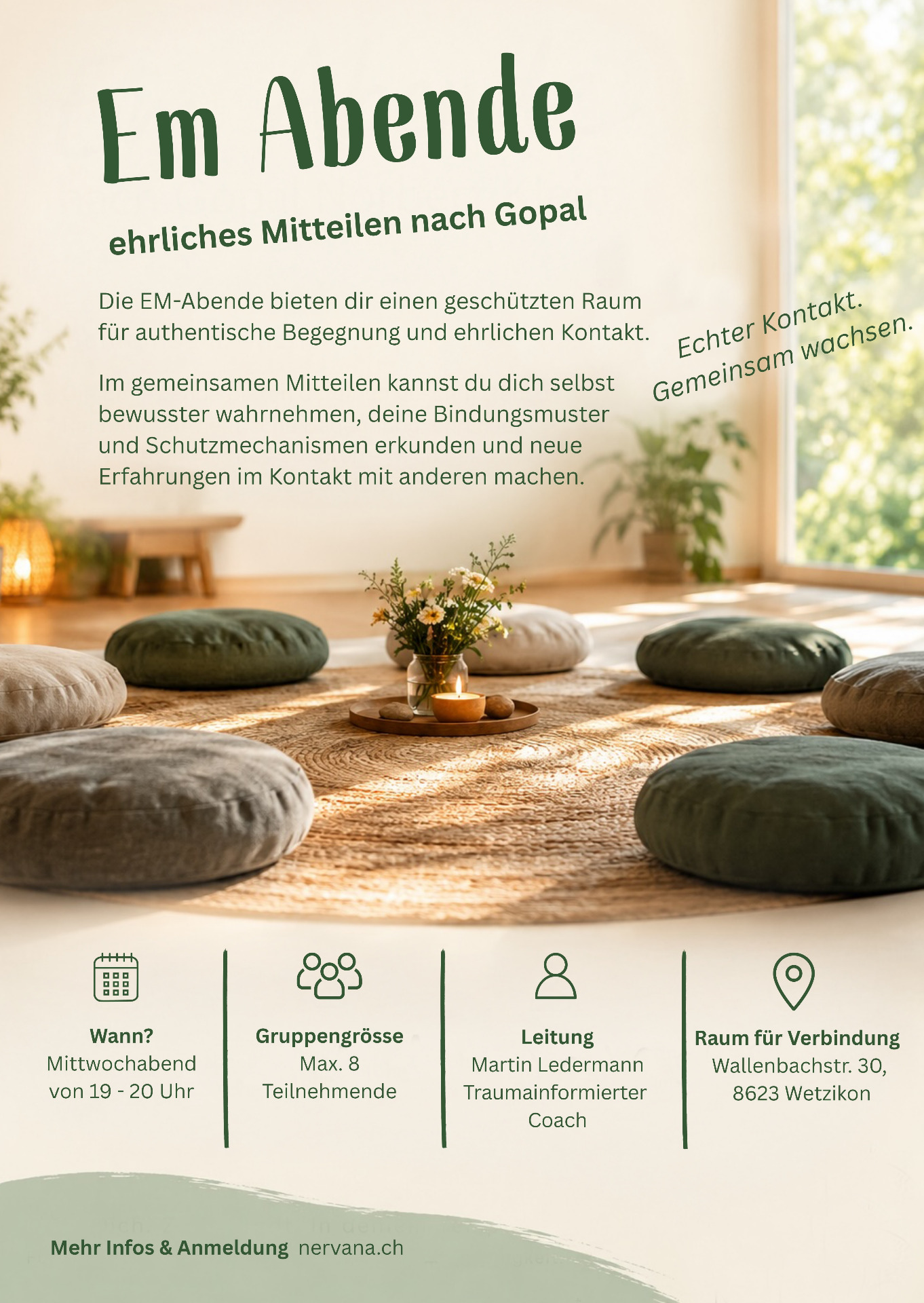 Flyer Ehrliches Mitteilen nach Gopal norbert Klein in Wetzikon. Leitung Martin Ledermann.
